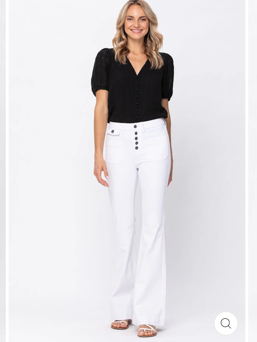 EUC Judy Blue White High-Rise Flare Jeans with Button Front